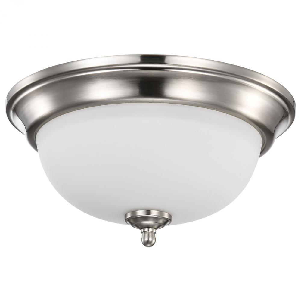 Center Lock 13 Inch LED Flush Mount; 19 Watt; 3000K; Brushed Nickel Finish; Frosted Glass