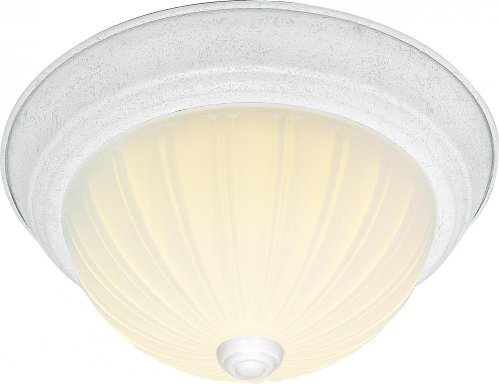 2 Light - 13" Flush with Frosted Melon Glass - Textured White Finish