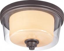 Nuvo 60/4551 - 2-Light Flush Mount Ceiling Fixture in Sudbury Bronze Finish with Clear Outer & Cream Inner Glass