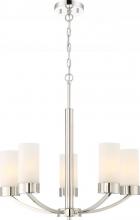 Nuvo 60/6225 - Denver - 5 Light Chandelier with Satin White Glass - Polished Nickel Finish