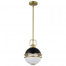 Nuvo 60/7876 - Everton 1 Light Pendant; 10 Inches; Matte Black & Brass Finish; Etched Opal Glass