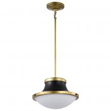 Nuvo 60/7907 - Lafayette 1 Light Pendant; 14 Inches; Matte Black Finish with Natural Brass Accents and White Opal