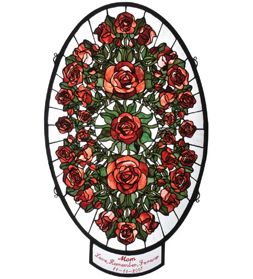 22.5"W X 38"H Personalized Oval Rose Garden Stained Glass Window