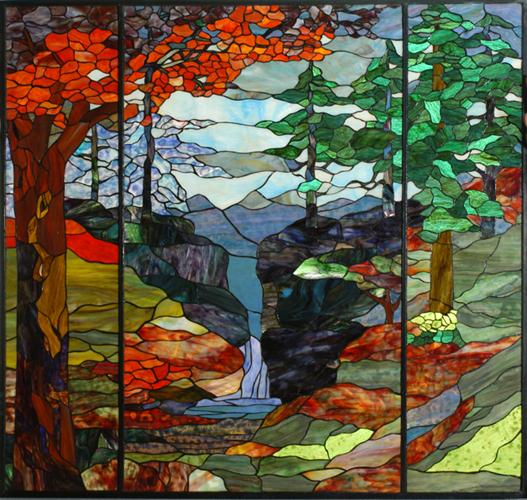 46.5"W X 49"H Tiffany River of Life Stained Glass Window