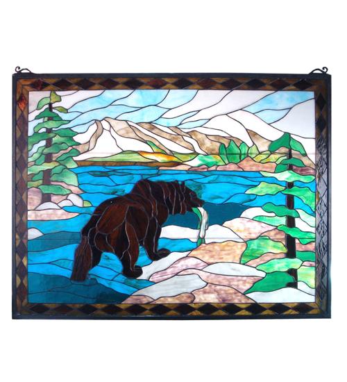 44"W X 33"H Grizzly Bear Stained Glass Window