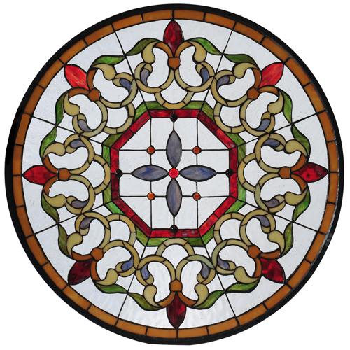 25.75"W X 25.75"H Fleuring Medallion Stained Glass Window
