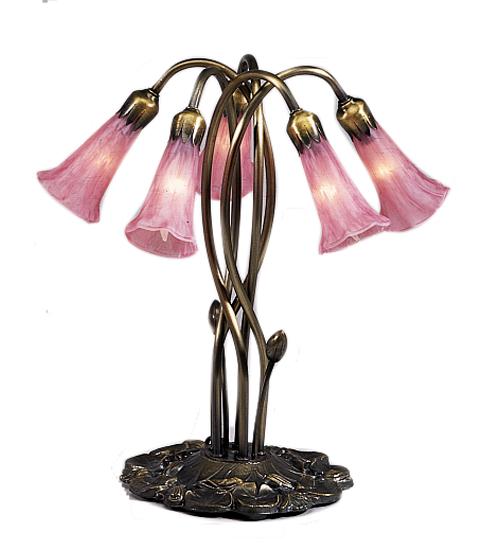 17" High Pink Pond Lily 5 Light Table Lamp