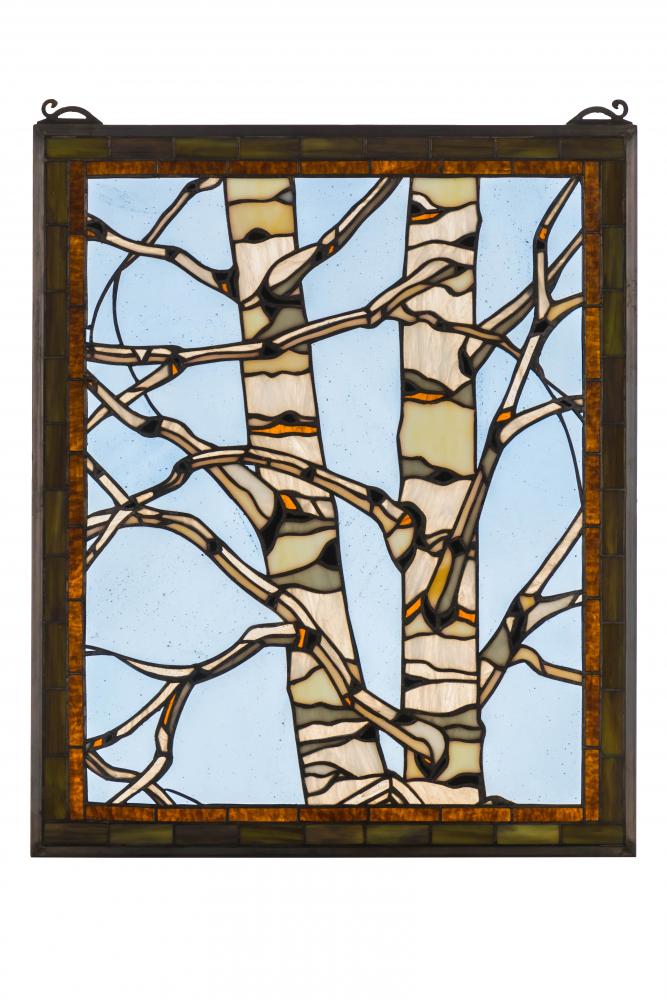 24"W X 19"H Birch Tree in Winter Stained Glass Window