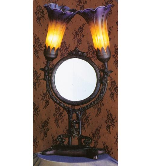 17"H Amber/Purple Pond Lily Cherub Mirror Accent Lamp
