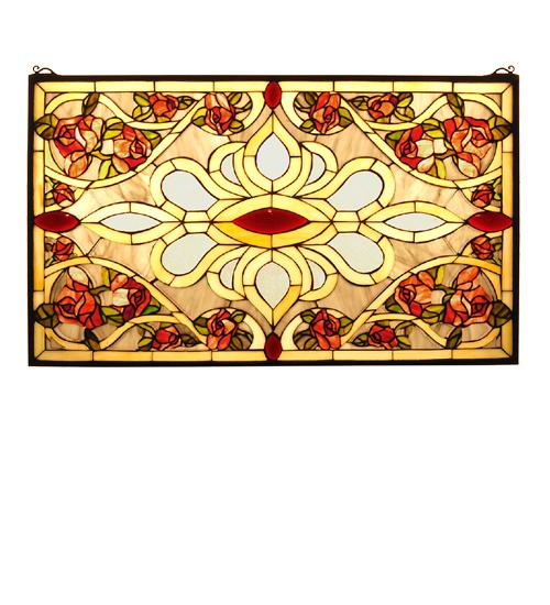 32"W X 19.25"H Bed of Roses Stained Glass Window