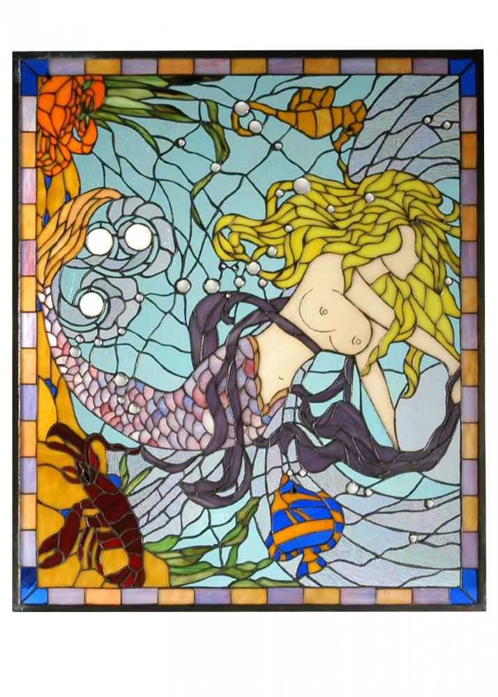 29.25"W X 24.5"H Mermaid of the Sea Custom Stained Glass Window