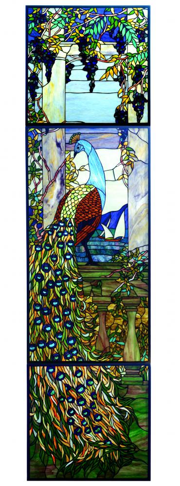 21"W X 80"H Tiffany Peacock Wisteria Stained Glass Window