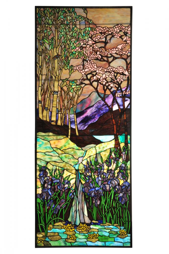 24"W X 60"H Waterfall, Iris & Birch Stained Glass Window