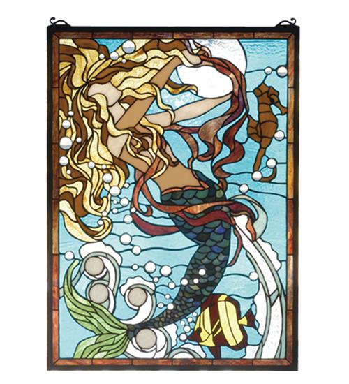 19"W X 26"H Mermaid of the Sea Stained Glass Window