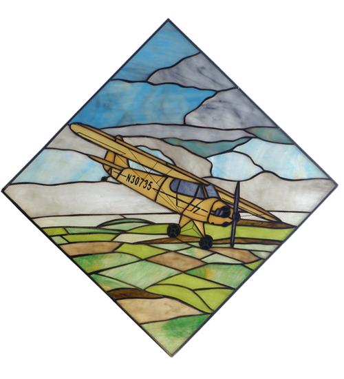 15"W X 15"H Airplane Piper Cub Stained Glass Window